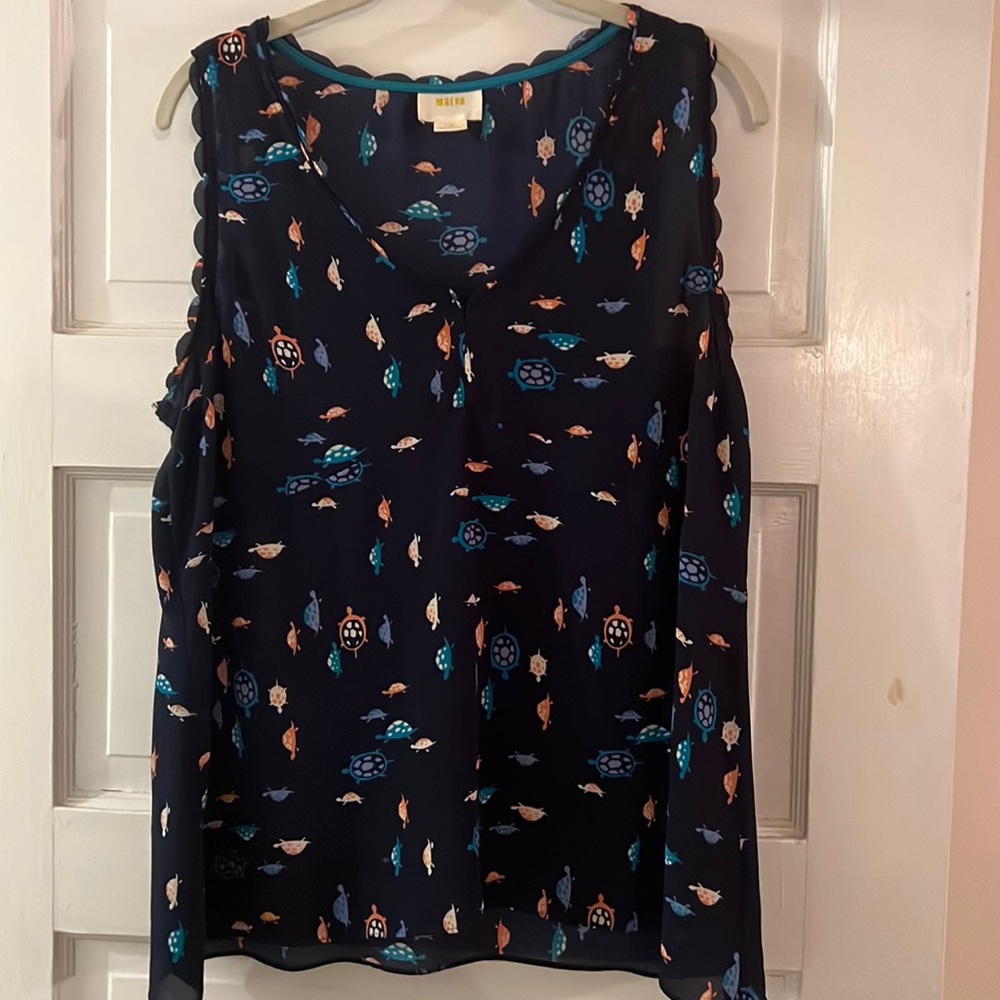 Maeve sleeveless blouse with adorable turtle print